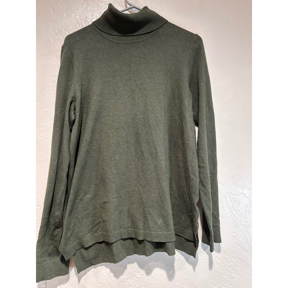 Cyrus Olive Green Turtleneck Sweater Womens Large  High Low‎ Knit Pullover